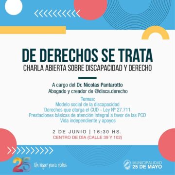 Desde la Municipalidad invitan a charla sobre discapacidad y derecho