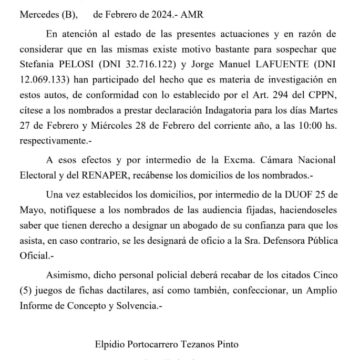 Lafuente y Pelosi fueron llamados a indagatoria