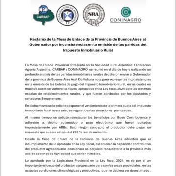 La Mesa de Enlace le reclama a Kicillof “inconsistencias” en el Inmobiliario Rural