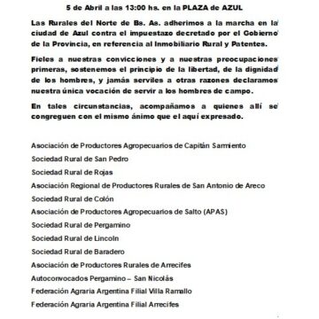 Azul: ruralistas llaman a una marcha y le piden a Kicillof que deje “de saquear a los contribuyentes”