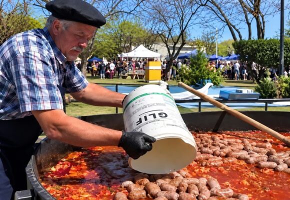 En La Madrid usaron baldes de glifosato para transportar alimentos en la Fiesta del Chorizo a la Pomarola